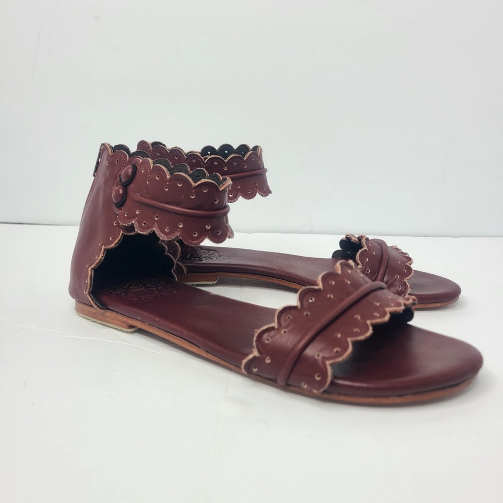 Bali Elf Handmade Midsummer Scalloped Leather Flat Sandals Cutout Boho 8